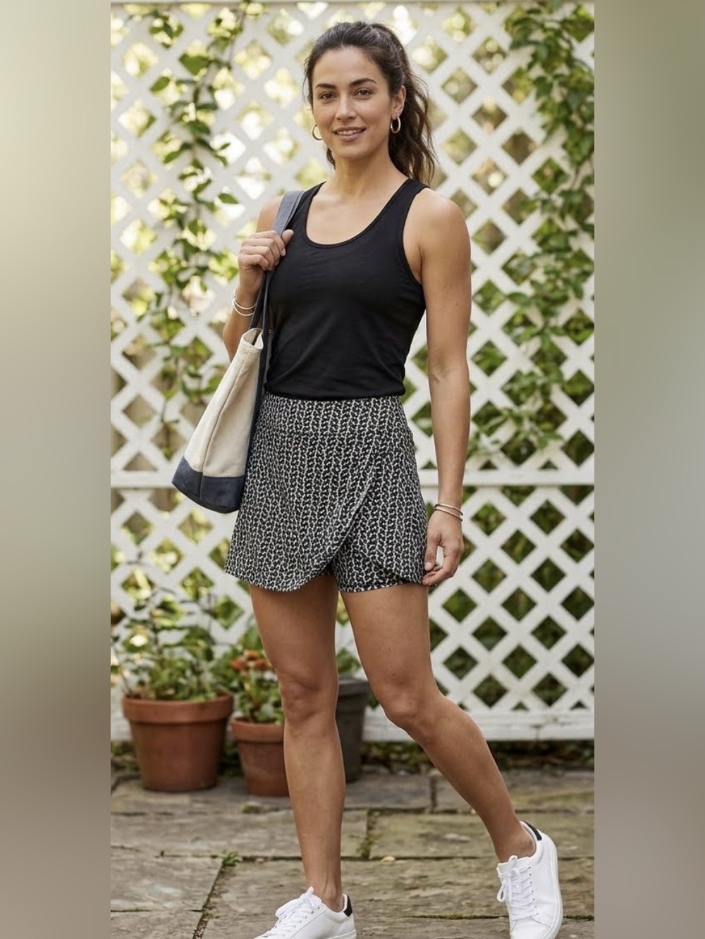 Thalassa Black & White Geometric Coral Print Skort – Size Large